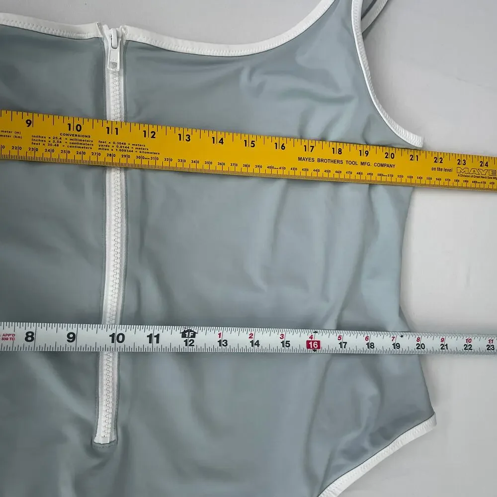 SKIMS Swimsuit Women 4X Pacific Gray Sporty Zipper One Piece Scoop Neck NEW